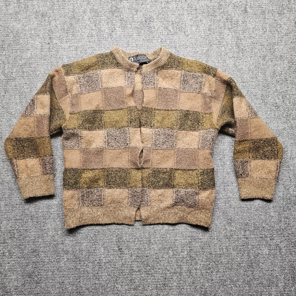 Tuscan Made in Italy Merino Wool Blend Patchwork Cardigan Sweater Brown XXL